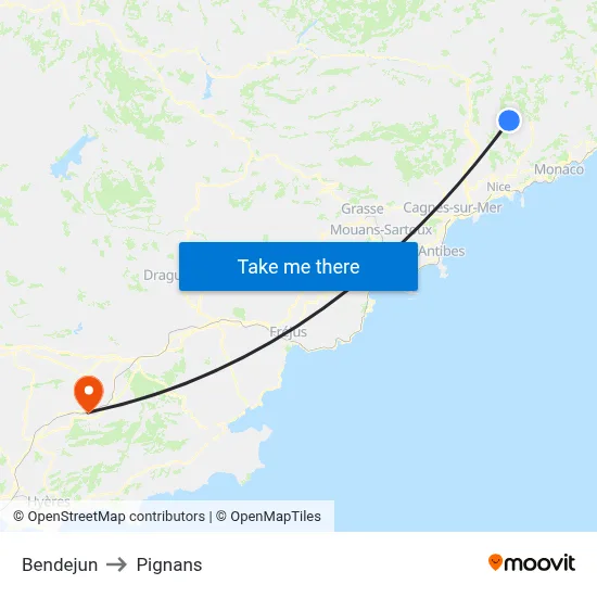 Bendejun to Pignans map