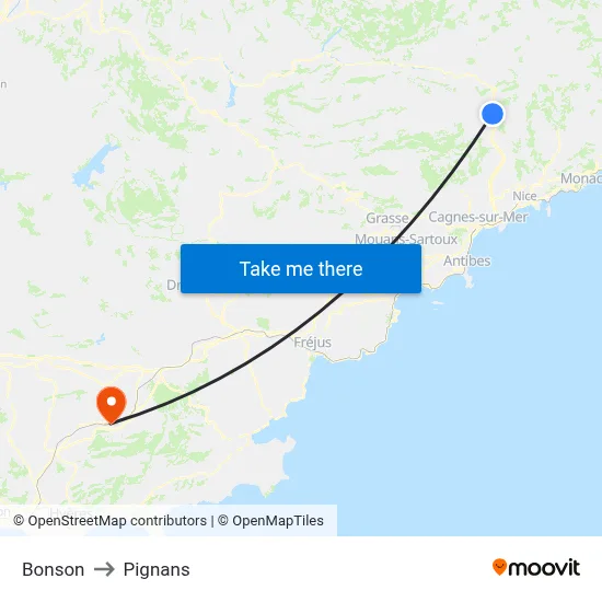 Bonson to Pignans map