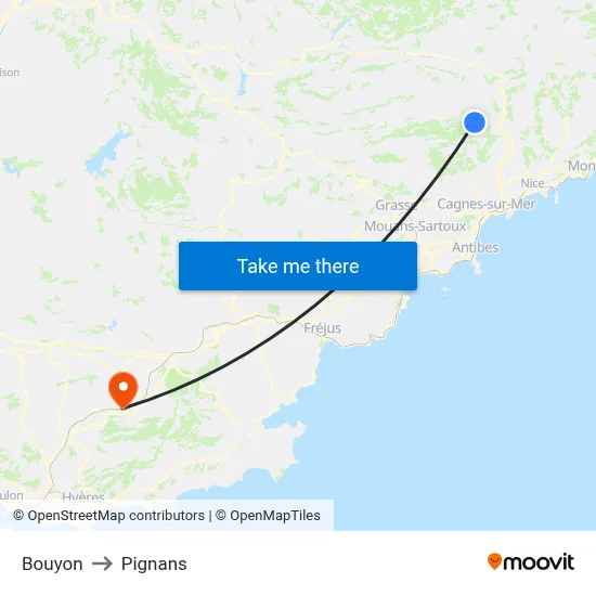 Bouyon to Pignans map