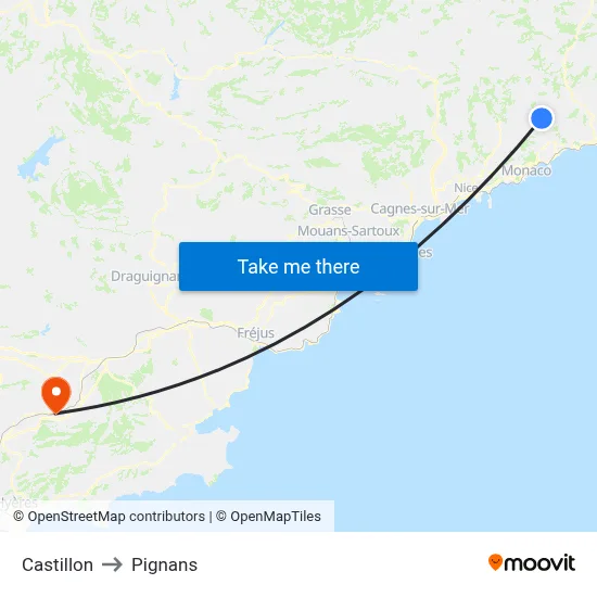 Castillon to Pignans map