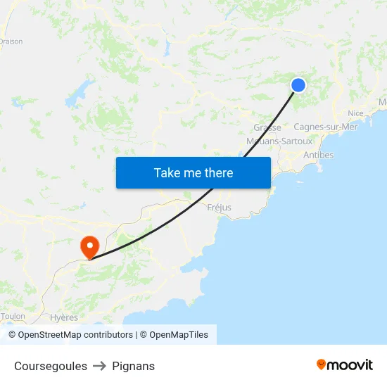Coursegoules to Pignans map