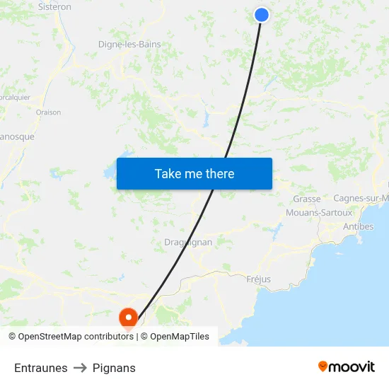 Entraunes to Pignans map