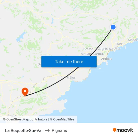 La Roquette-Sur-Var to Pignans map