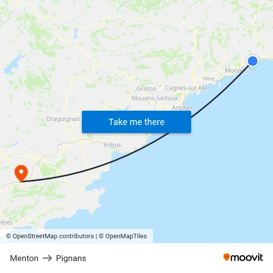 Menton to Pignans map