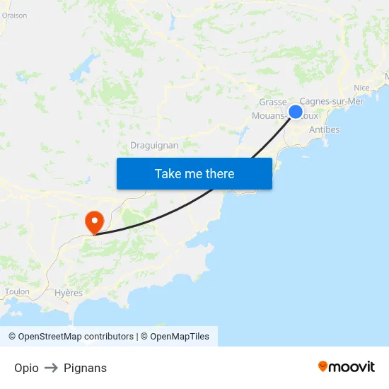 Opio to Pignans map
