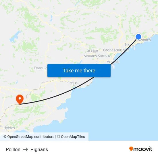 Peillon to Pignans map