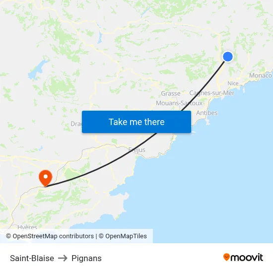 Saint-Blaise to Pignans map