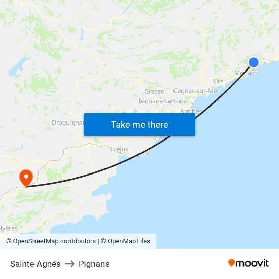 Sainte-Agnès to Pignans map