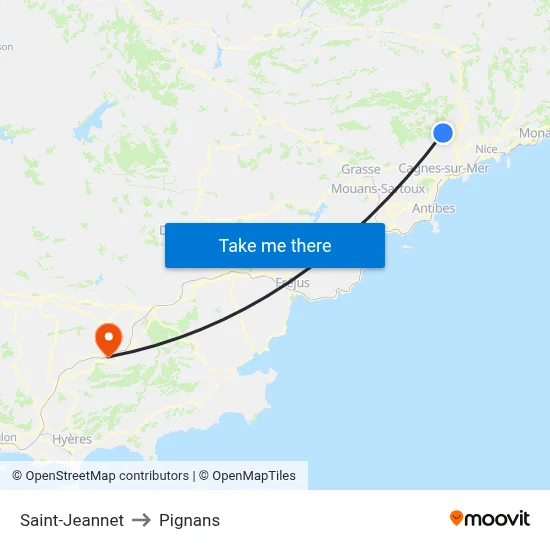 Saint-Jeannet to Pignans map