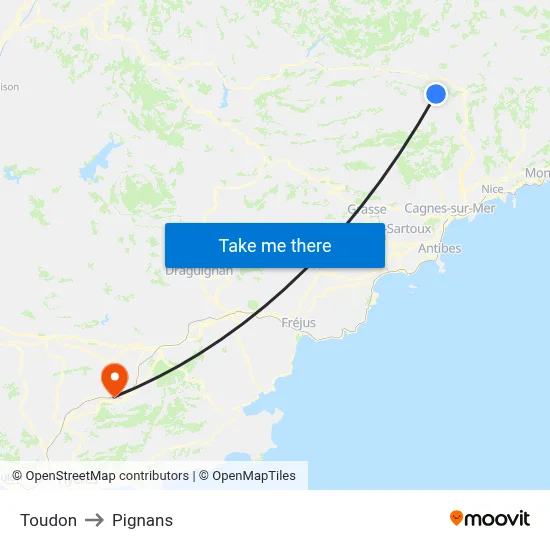 Toudon to Pignans map