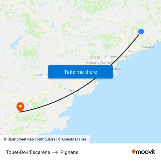 Touët-De-L'Escarène to Pignans map