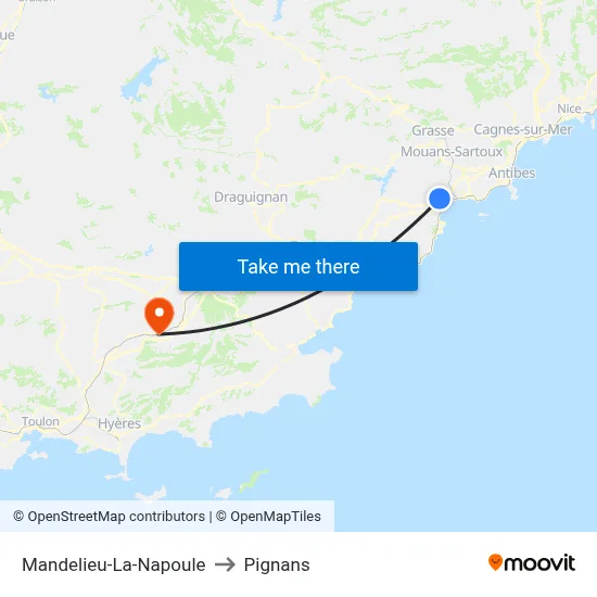 Mandelieu-La-Napoule to Pignans map