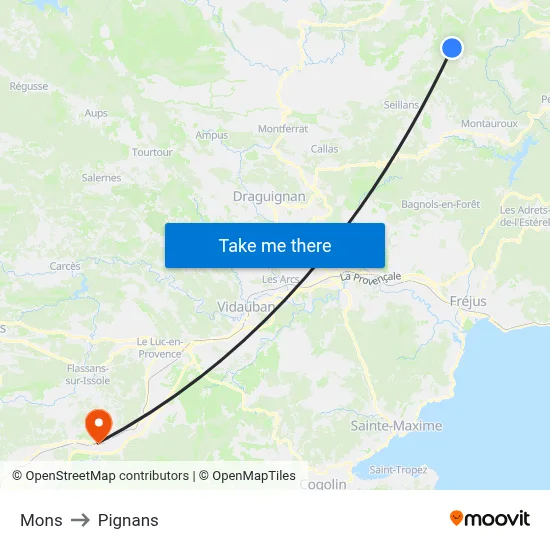 Mons to Pignans map