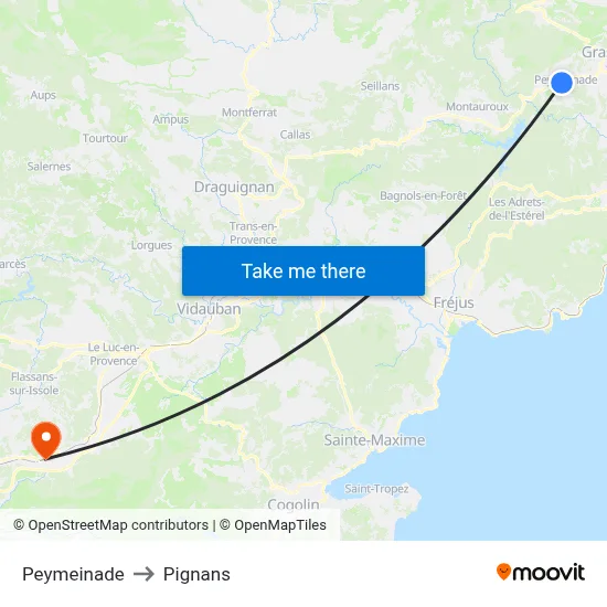 Peymeinade to Pignans map