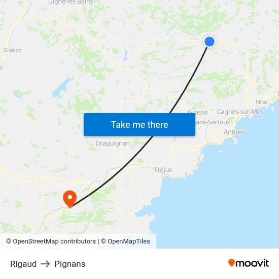 Rigaud to Pignans map