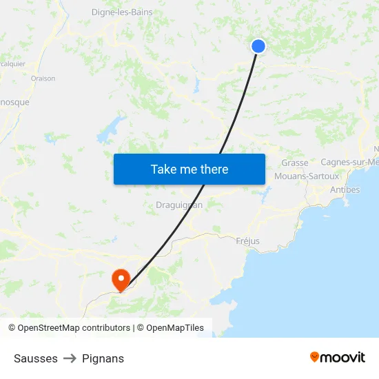 Sausses to Pignans map