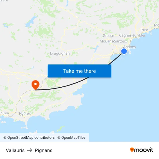 Vallauris to Pignans map