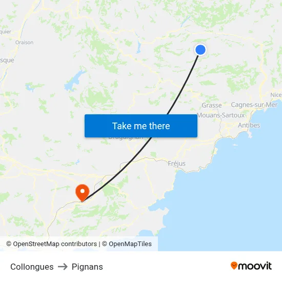 Collongues to Pignans map