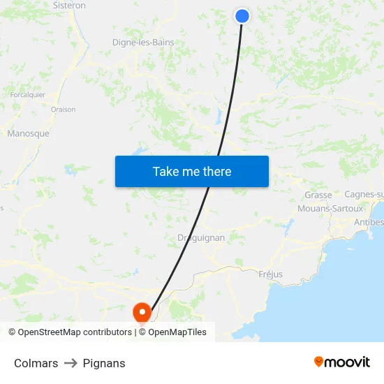 Colmars to Pignans map