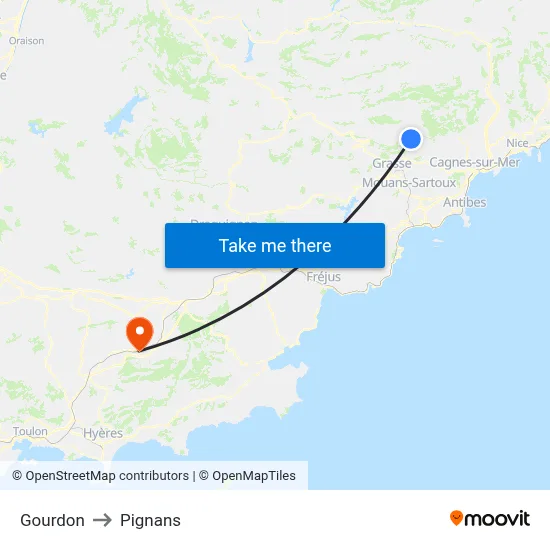 Gourdon to Pignans map