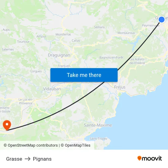 Grasse to Pignans map