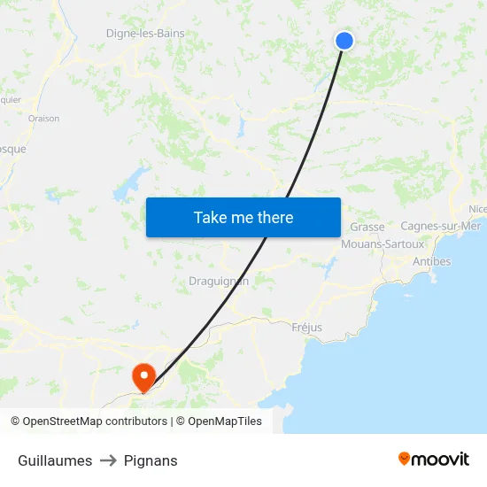 Guillaumes to Pignans map