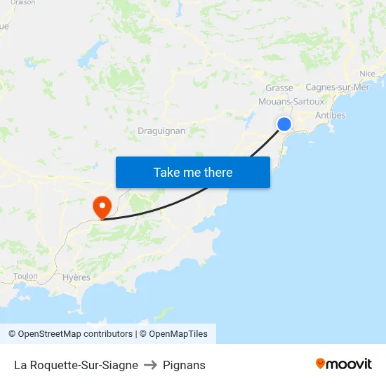 La Roquette-Sur-Siagne to Pignans map