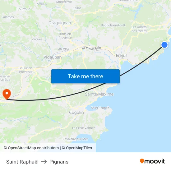 Saint-Raphaël to Pignans map