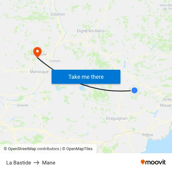La Bastide to Mane map