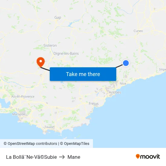 La Bollã¨Ne-Vã©Subie to Mane map
