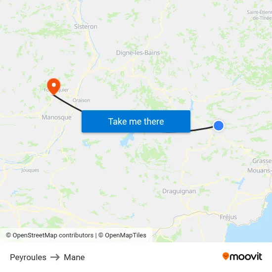 Peyroules to Mane map