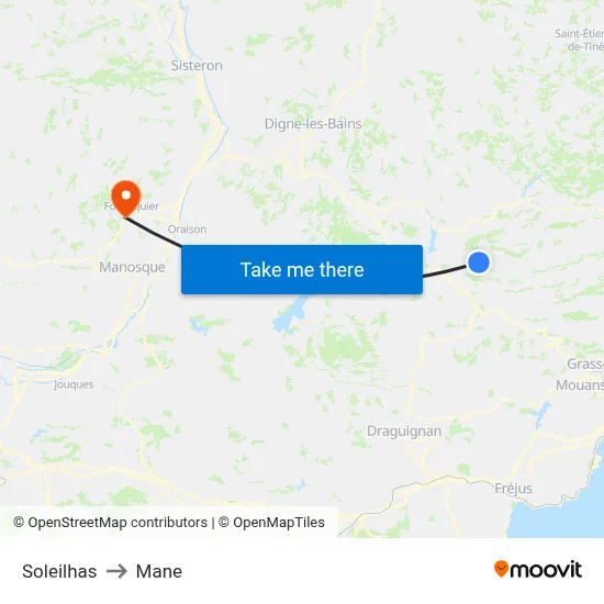 Soleilhas to Mane map