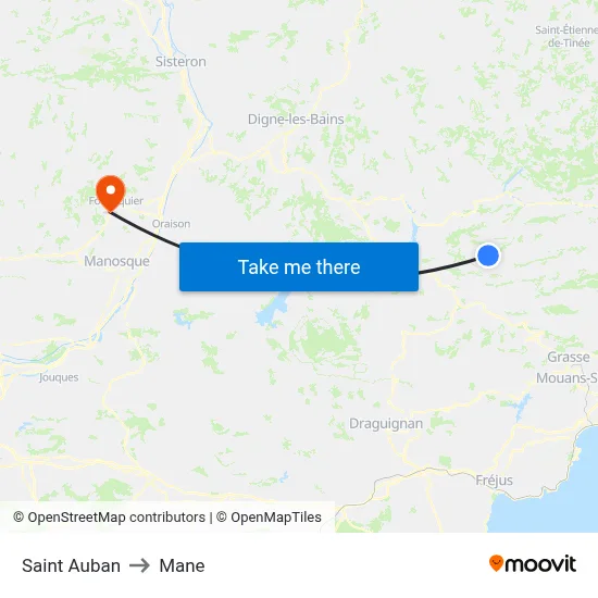 Saint Auban to Mane map