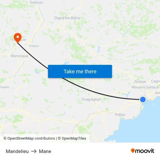 Mandelieu to Mane map
