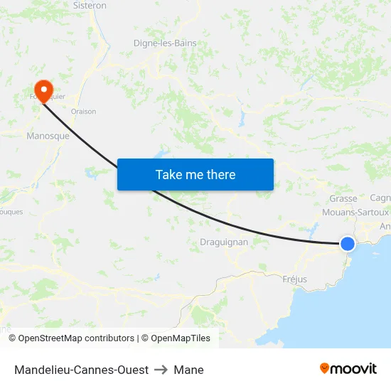 Mandelieu-Cannes-Ouest to Mane map