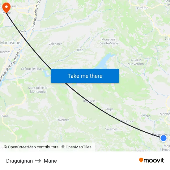Draguignan to Mane map