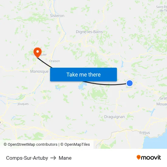 Comps-Sur-Artuby to Mane map
