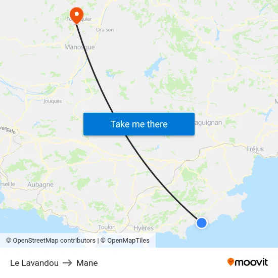 Le Lavandou to Mane map