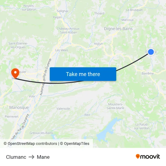 Clumanc to Mane map