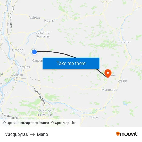 Vacqueyras to Mane map
