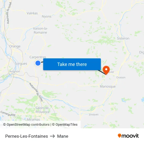 Pernes-Les-Fontaines to Mane map
