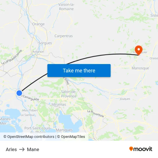 Arles to Mane map