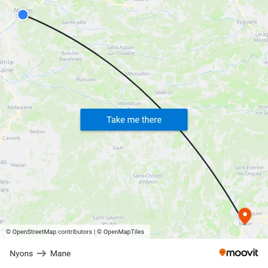 Nyons to Mane map