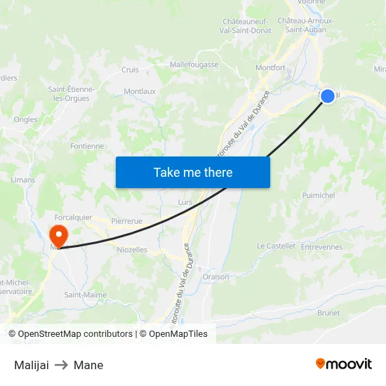 Malijai to Mane map
