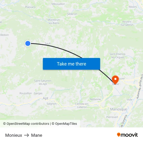 Monieux to Mane map