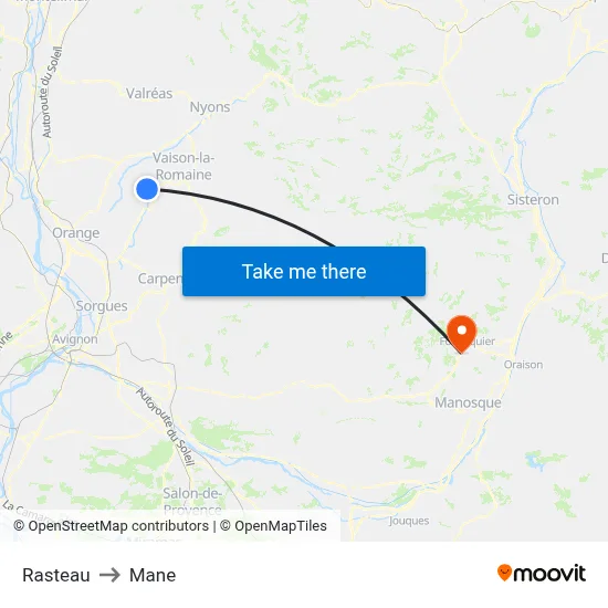 Rasteau to Mane map