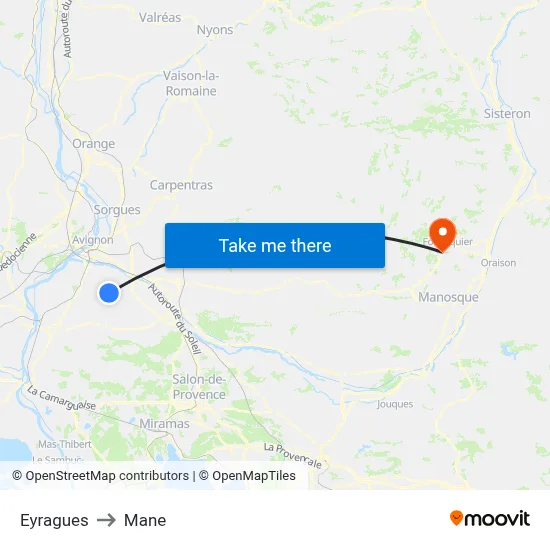 Eyragues to Mane map
