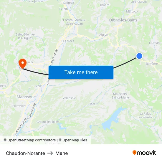 Chaudon-Norante to Mane map