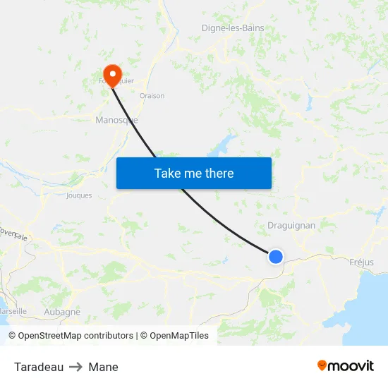 Taradeau to Mane map