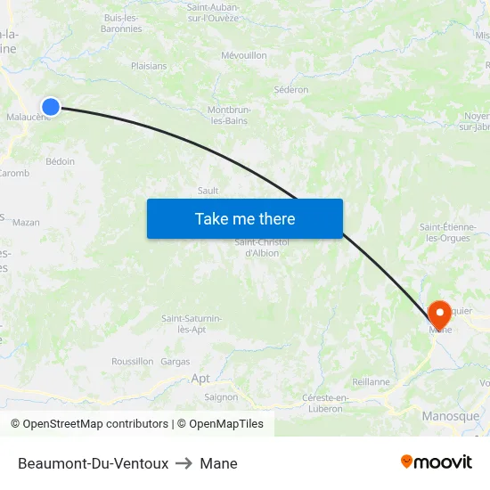 Beaumont-Du-Ventoux to Mane map